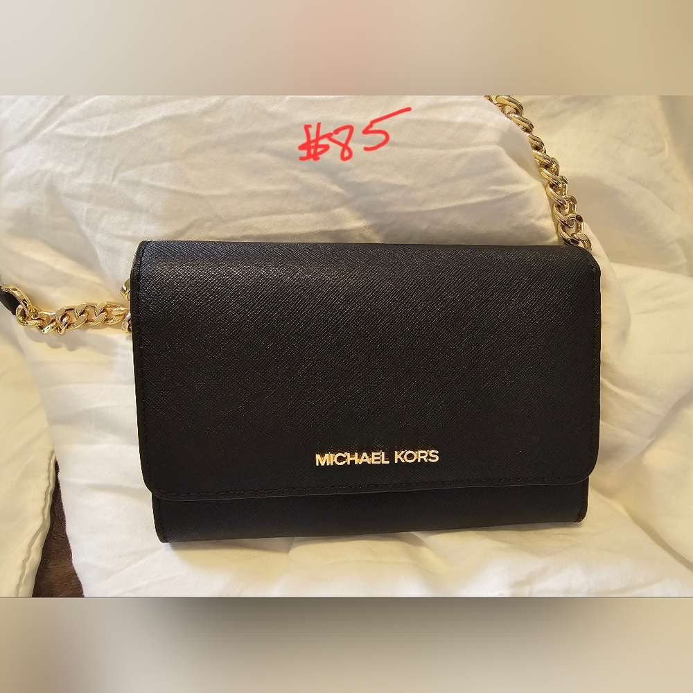 Michael Kors Black Leather Women's Wallet On Chain With Phone Holdee